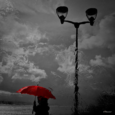 Fotografia intitolato "le parapluie rouge" da Manorack Phenglamphanh, Opera d'arte originale, Fotografia digitale