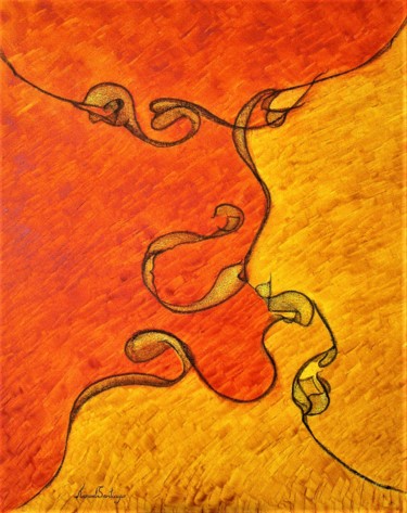 Painting titled "'BESO'  2008 -  'KI…" by Manuel Santiago, Original Artwork, Oil Mounted on Wood Stretcher frame