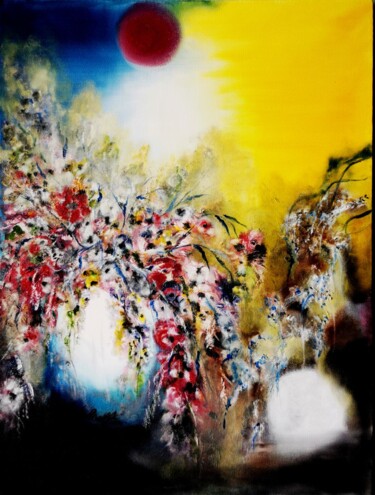 Tekening getiteld "Sun And Moon" door Mansoureh Ashrafi, Origineel Kunstwerk, Olie