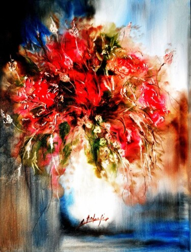 Painting titled "Spring flowers" by Mansoureh Ashrafi, Original Artwork, Oil