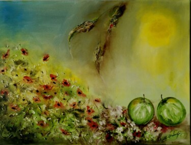 Painting titled "Sprining Happines" by Mansoureh Ashrafi, Original Artwork, Oil