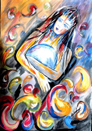 Painting titled "Moon in my arms" by Mansoureh Ashrafi, Original Artwork, Acrylic