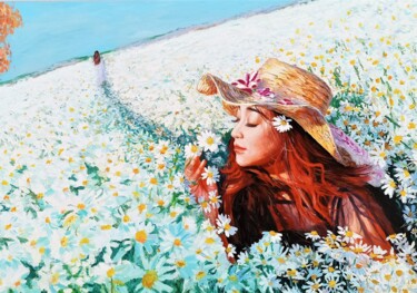 Painting titled "Daisy summer" by Mantas Naulickas, Original Artwork, Oil