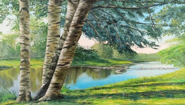 Painting titled "Birch branch" by Mantas Naulickas, Original Artwork, Oil
