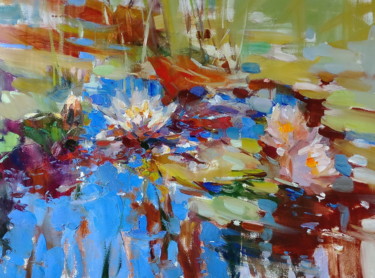 Pintura intitulada "Водяные лилии" por Elena Rezaeva, Obras de arte originais, Óleo