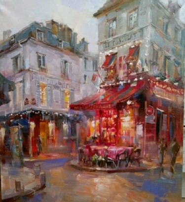 Peinture intitulée "Parisian cafe" par Elena Rezaeva, Œuvre d'art originale, Huile
