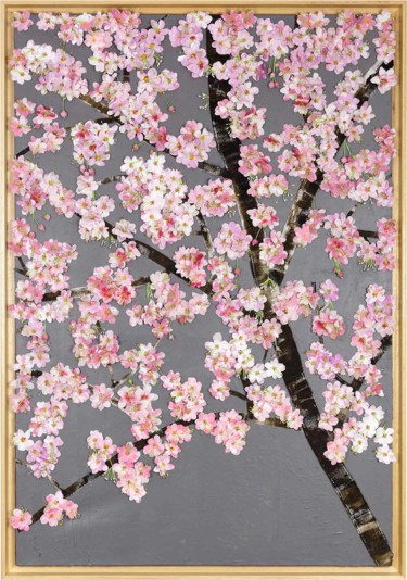 Schilderij getiteld "Sakura" door Valerie Laubie, Origineel Kunstwerk, Stof Gemonteerd op Frame voor houten brancard