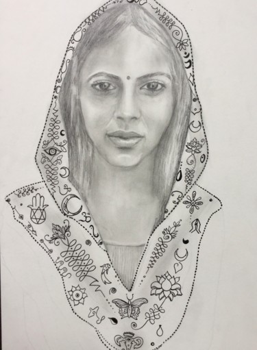 Drawing titled "India" by Valerie Laubie, Original Artwork, Pencil