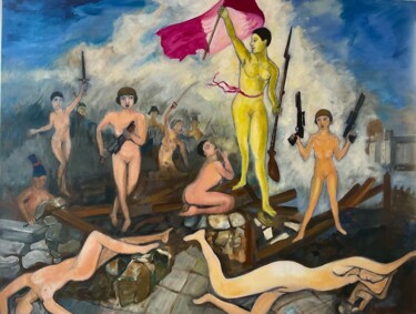 Pittura intitolato "La liberté guidant…" da Valerie Laubie, Opera d'arte originale, Acrilico Montato su Telaio per barella i…
