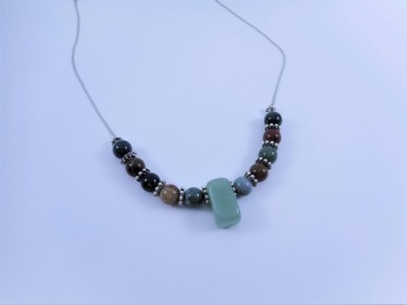 Collier de perles d'agate,pendentif aventurine Design intitulée "Collier de perles d…" par Manuèle Derreumaux, Œuvre d'art originale, Colliers