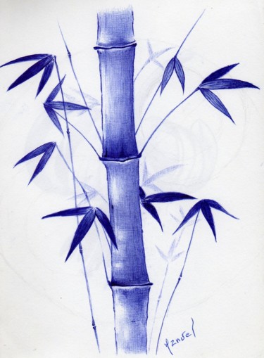 Dessin intitulée "bamboo" par Manu Draftsman, Œuvre d'art originale, Stylo à bille