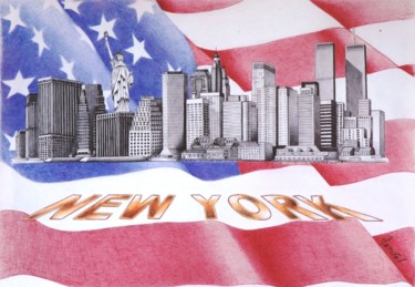 Dessin intitulée "new-york" par Manu Draftsman, Œuvre d'art originale