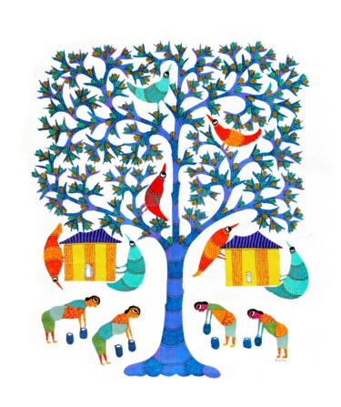 Painting titled "Gond Painting43" by Manu Singh, Original Artwork, Acrylic