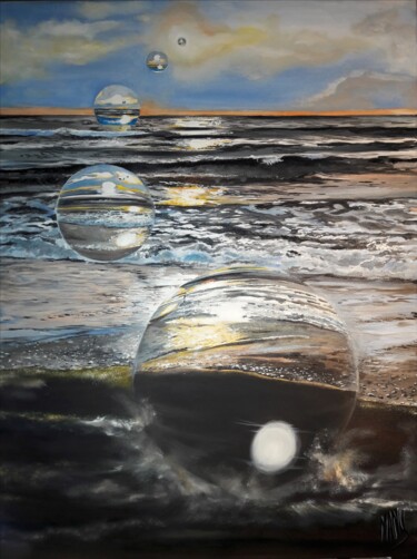 Malerei mit dem Titel "Hum by the sea" von Manu Surreabulliste, Original-Kunstwerk, Öl Auf Keilrahmen aus Holz montiert