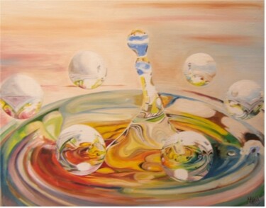 Painting titled "le vol des 6 bulles" by Manu Surreabulliste, Original Artwork