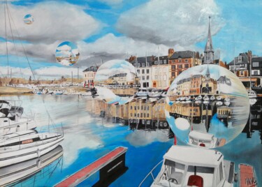 Pittura intitolato "Honfleur en décembr…" da Manu Surreabulliste, Opera d'arte originale, Olio Montato su Telaio per barella…