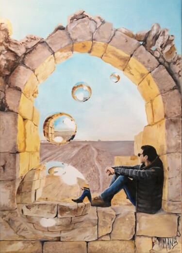 Peinture intitulée "Fenêtre sur la Jord…" par Manu Surreabulliste, Œuvre d'art originale, Huile Monté sur Châssis en bois