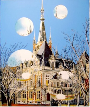 Peinture intitulée "Le palais des bulles" par Manu Surreabulliste, Œuvre d'art originale