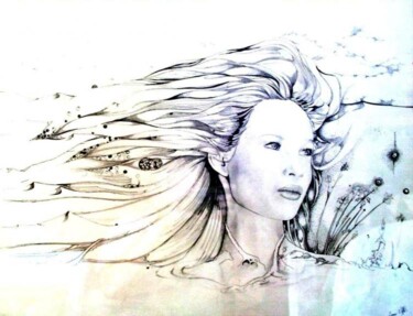 Peinture intitulée "cheveux au vent" par Manu Surreabulliste, Œuvre d'art originale
