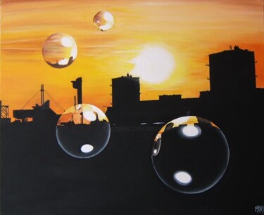 Painting titled "les ombres du havre…" by Manu Surreabulliste, Original Artwork, Oil Mounted on Wood Stretcher frame