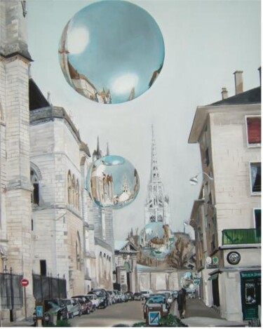 Картина под названием "derrière la cathedr…" - Manu Surreabulliste, Подлинное произведение искусства