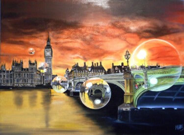 Pintura intitulada "LONDON and BUBBLES" por Manu Surreabulliste, Obras de arte originais, Óleo