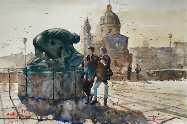 Painting titled "Famille à place Ogn…" by Manu Toxxic, Original Artwork, Watercolor