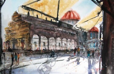 Painting titled "San Lorenzo square…" by Manu Toxxic, Original Artwork, Watercolor