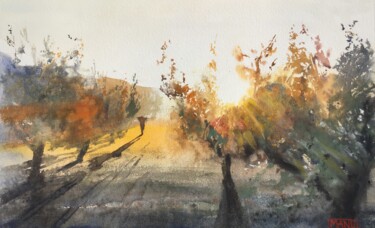 Картина под названием "Olive trees in Tusc…" - Manu Toxxic, Подлинное произведение искусства, Акварель
