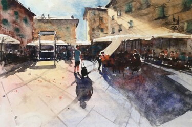 Painting titled "Marché" by Manu Toxxic, Original Artwork, Watercolor