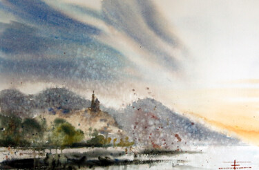 Peinture intitulée "côte de la Ligurie" par Manu Toxxic, Œuvre d'art originale, Aquarelle