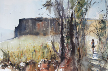 Painting titled "Paysage à Sepulveda…" by Manu Toxxic, Original Artwork, Watercolor