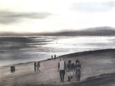 Pintura titulada "California beach, b…" por Manu Toxxic, Obra de arte original, Acuarela