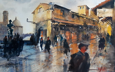 Painting titled "Ponte Vecchio Flore…" by Manu Toxxic, Original Artwork, Watercolor