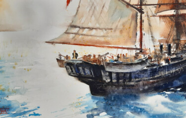 Painting titled "Le capitaine - Séri…" by Manu Toxxic, Original Artwork, Watercolor