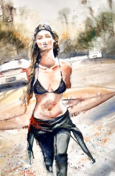 Painting titled "Belle journée" by Manu Toxxic, Original Artwork, Watercolor