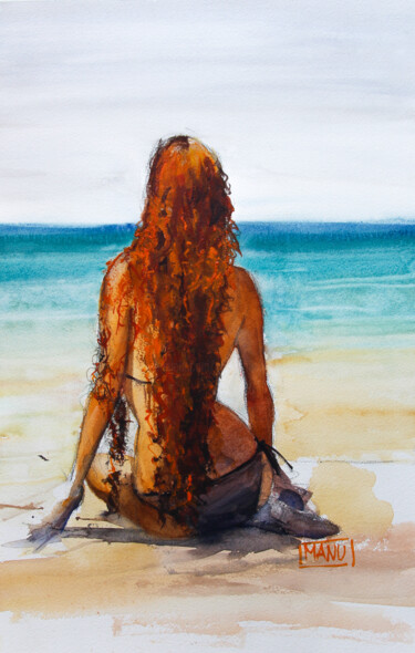 Ζωγραφική με τίτλο "Bikini" από Manu Toxxic, Αυθεντικά έργα τέχνης, Ακουαρέλα