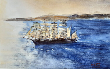 Pittura intitolato "Le grand voilier" da Manu Toxxic, Opera d'arte originale, Acquarello