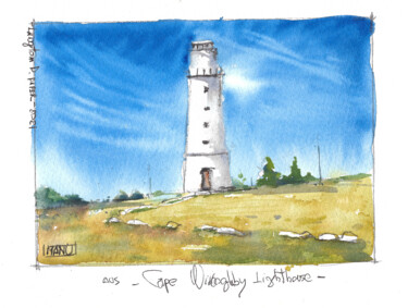 Painting titled "Cape Willoughby Lig…" by Manu Toxxic, Original Artwork, Watercolor