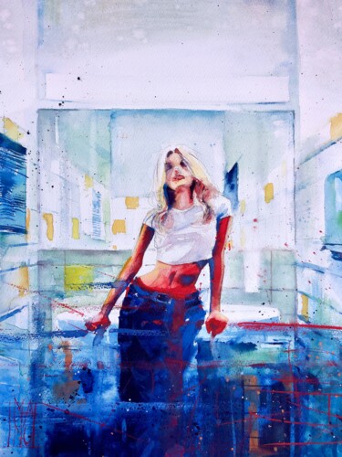 Schilderij getiteld "Paula" door Manu Toxxic, Origineel Kunstwerk, Aquarel