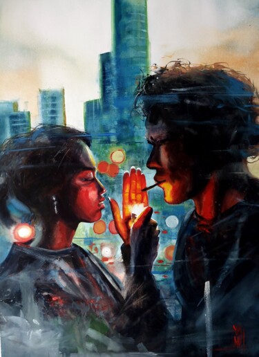 Pintura titulada "Mi vida empieza y s…" por Manu Toxxic, Obra de arte original, Acuarela