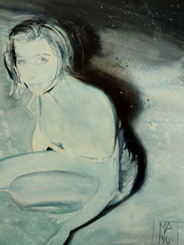 Malerei mit dem Titel "Blue" von Manu Toxxic, Original-Kunstwerk, Aquarell