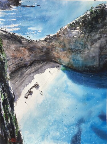 Peinture intitulée "Zakynthos" par Manu Toxxic, Œuvre d'art originale, Aquarelle