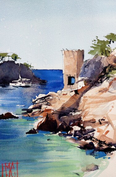 Painting titled "Calanque - Côte Ble…" by Manu Toxxic, Original Artwork, Watercolor