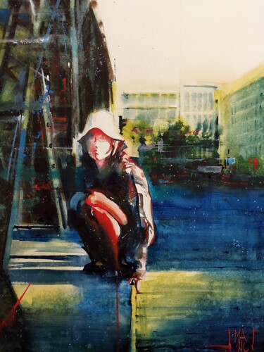 Malerei mit dem Titel "Cuore nel cemento" von Manu Toxxic, Original-Kunstwerk, Aquarell