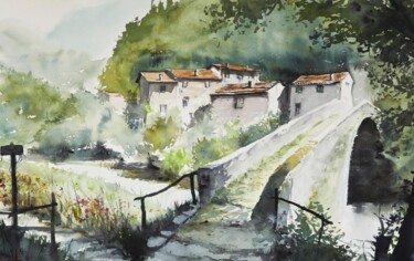 Painting titled "Ancient watermill i…" by Manu Toxxic, Original Artwork, Watercolor