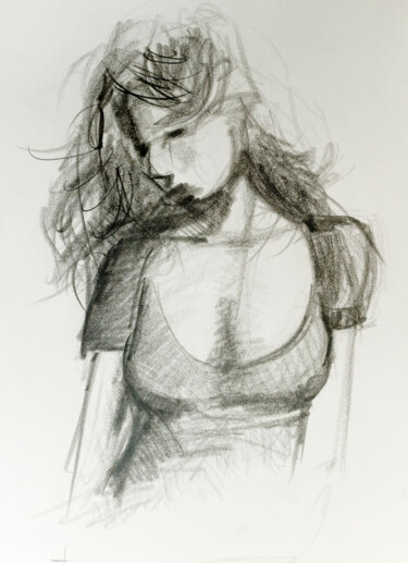 Zeichnungen mit dem Titel "Woman 009" von Manu Toxxic, Original-Kunstwerk, Kohle