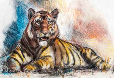 Dibujo titulada "Tiger at rest" por Manu Toxxic, Obra de arte original, Pastel