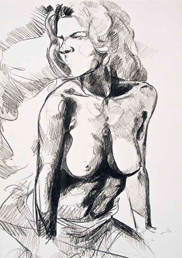 Рисунок под названием "Nude girl 012" - Manu Toxxic, Подлинное произведение искусства, Древесный уголь