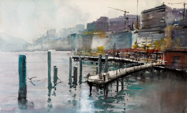 Peinture intitulée "The dock after the…" par Manu Toxxic, Œuvre d'art originale